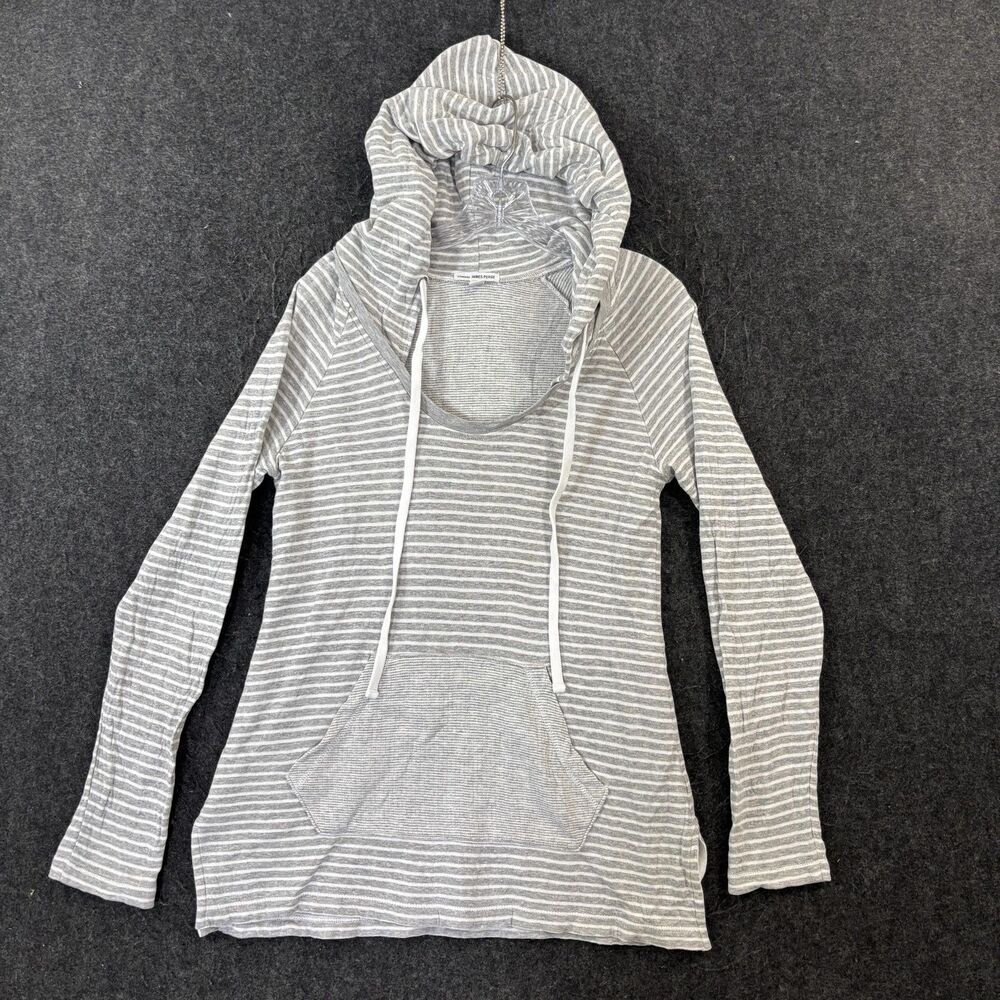 James Perse Hoodie Women's 3 Gray Striped Cotton Hooded Jersey Lightweight